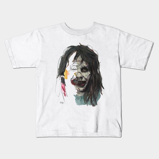 Exorcist | Night Of the Living Dead Zombie Horror art Dark art Mesmerizing ghoul. big smile Kids T-Shirt by Tiger Picasso